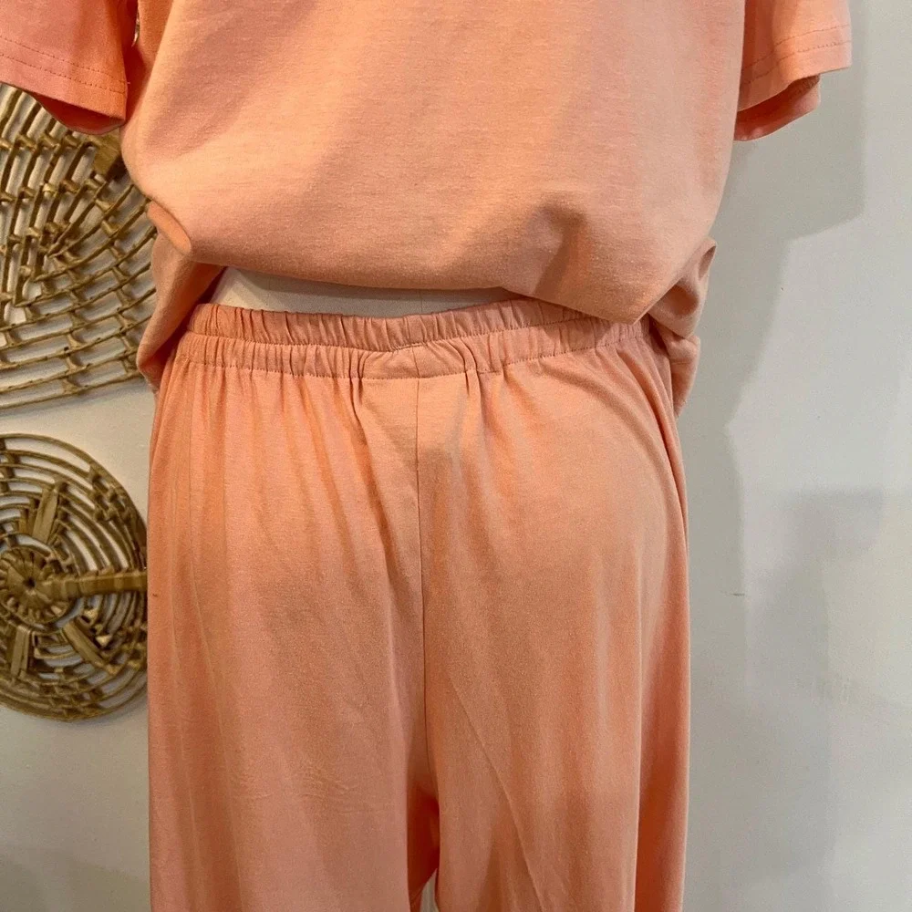 Vintage Pink Embroidered Pajama Set Cotton Lounge Set Cottagecore Floral M